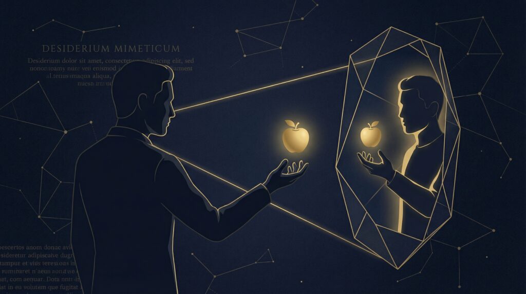 Abstract philosophical illustration of "Mimetic Desire" - MindBeamer.com